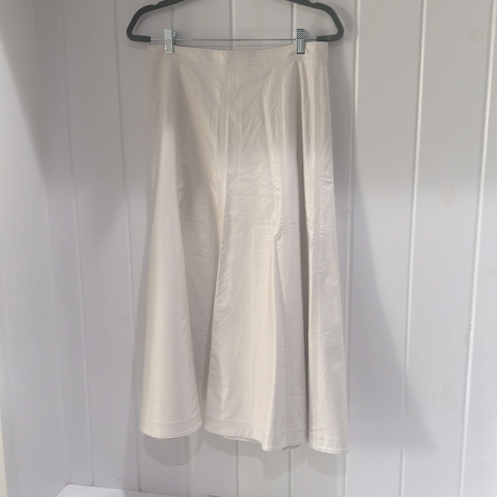 Ann Taylor cream leather midi skirt
